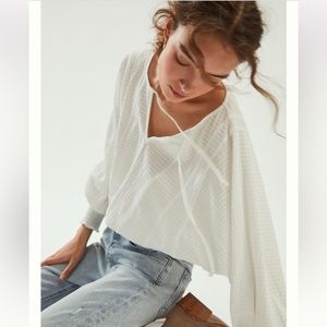 ANTHROPOLOGIE White Long Sleeve Rebecca Smocked Top